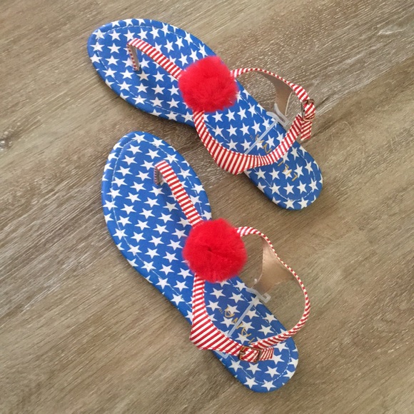 Shoes - American Flag Pom Pom Sandal Flip Flops